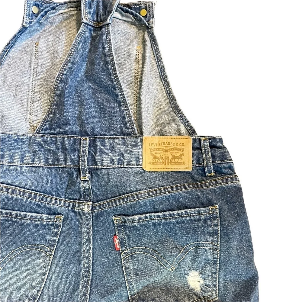 Levi's Distressed Denim Shortalls Overalls Shorts Summer Girl's Size 12 EUC